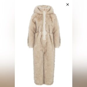 OnePiece The Housewife Faux Fur Hooded Jumpsuit Beige Mix, Size Medium
